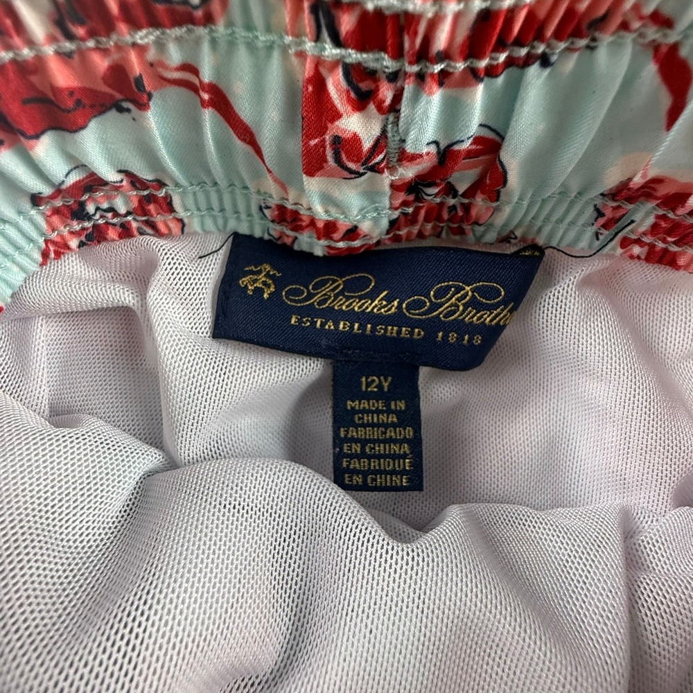 Brooks Brothers Boys Blue Lobster Print Swim Trunks Shorts Size 12 Preppy Summer - Picture 10 of 16